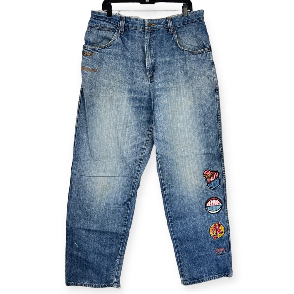 VTG Y2K Platinum FUBU Harlem Globetrotters 38x34 Loose Denim Jeans‎ Distressed